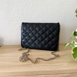 Forever 21 | Quilted Faux Leather Chain Bag with Built-in Card Holder, Black